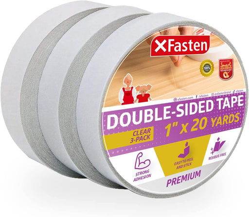 XFasten Double Sided Tape, 1 Inch x 20 Yards, Clear